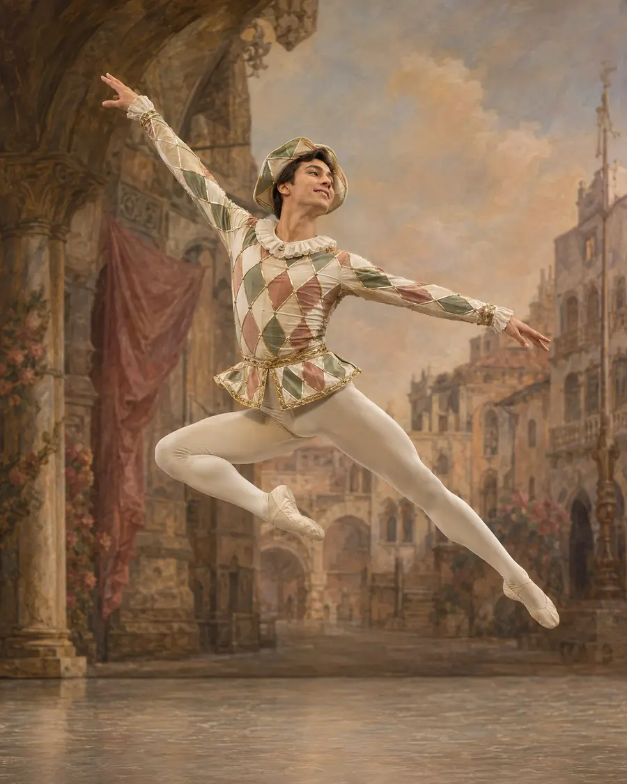 Harlequin ballet variation illustration